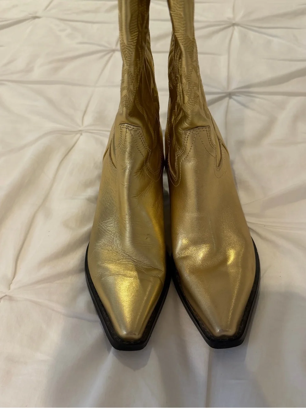 Jeffrey Campbell Dagget Gold Leather Cowboy Boots - Picture 6 of 8